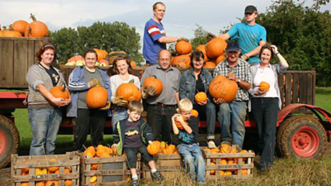 Menschen mit Kürbissen
