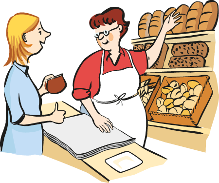 Eine Frau kauft Brot.